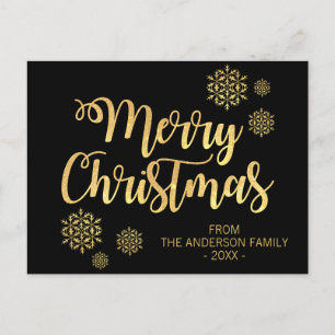 Personalised Merry Christmas Black Gold Glitter Holiday Postcard