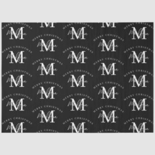 Personalised Merry Christmas Black White Monogram Tissue Paper