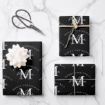 Personalised Merry Christmas Black White Monogram  Wrapping Paper Sheet<br><div class="desc">A personalised "Merry Christmas" monogram design with a Xmas black background colour. An ideal festive custom design for the holiday season. Customise the monogram and make it your own!</div>