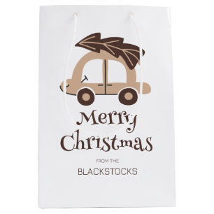 Personalised Merry Christmas Car With Tree Medium Gift Bag