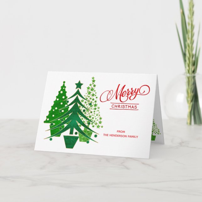 Personalised Merry Christmas Card with Trees (Front)