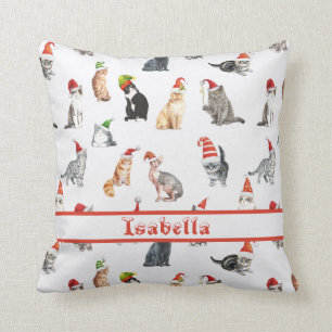 Personalised Merry Christmas Cats with Santa Hats Cushion
