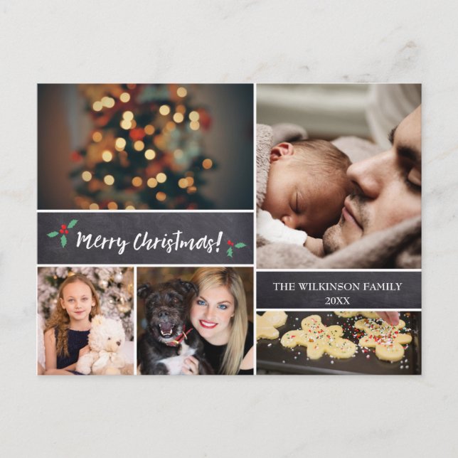 Personalised, Merry Christmas, Chalkboard, Photo Holiday Postcard (Front)