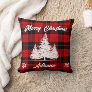 Personalised Merry Christmas Chequered Pillow