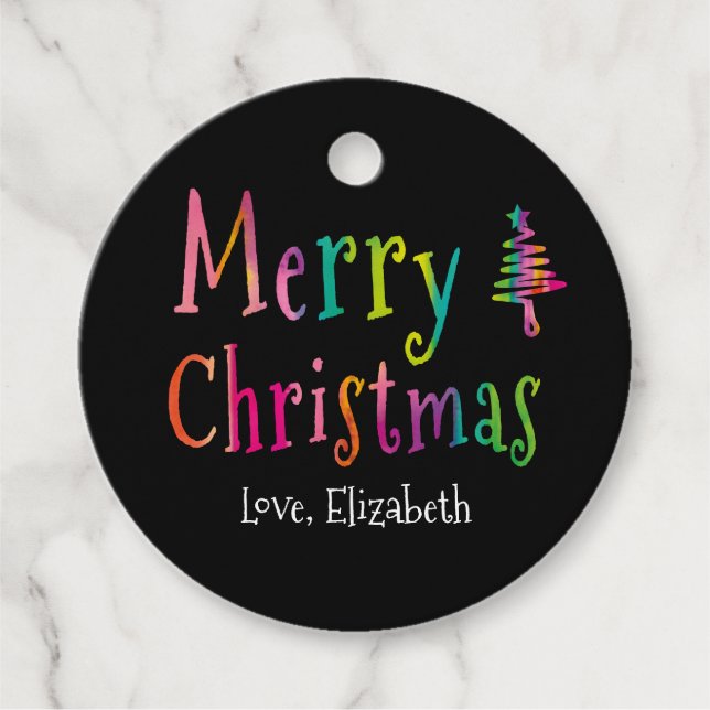 Personalised Merry Christmas Colourful Favour Tags (Front)