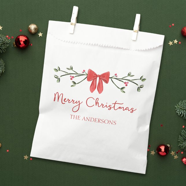 Personalised Merry Christmas Coquette Bow Trendy Favour Bag (Creator Uploaded)