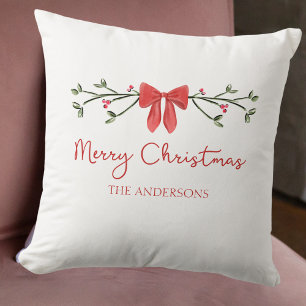 Personalised Merry Christmas Coquette Bow Trendy Lumbar Cushion