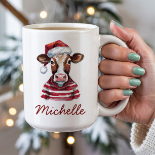 Personalised Merry Christmas Cow in Santa Hat      Coffee Mug