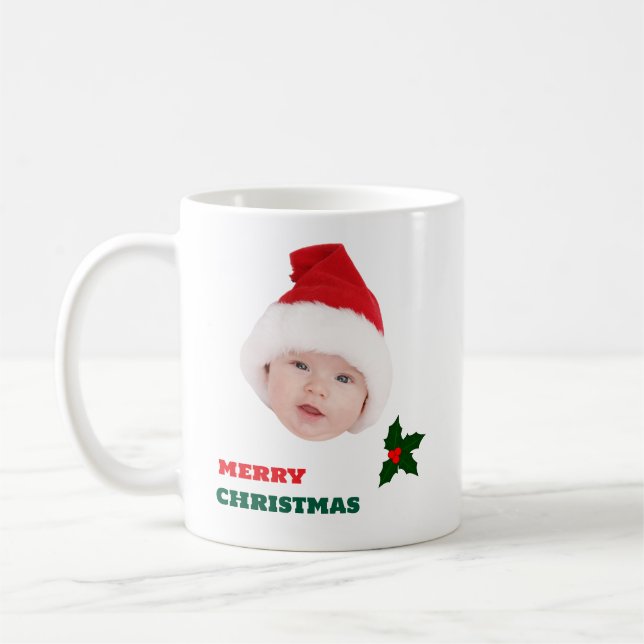 Personalised Merry Christmas Custom Baby Face Coffee Mug (Left)