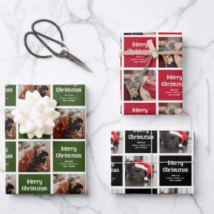 Personalised Merry Christmas Custom Photo Grid  Wrapping Paper Sheet
