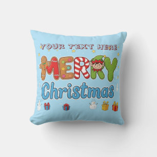 Personalised Merry Christmas Custom Text Holiday Cushion