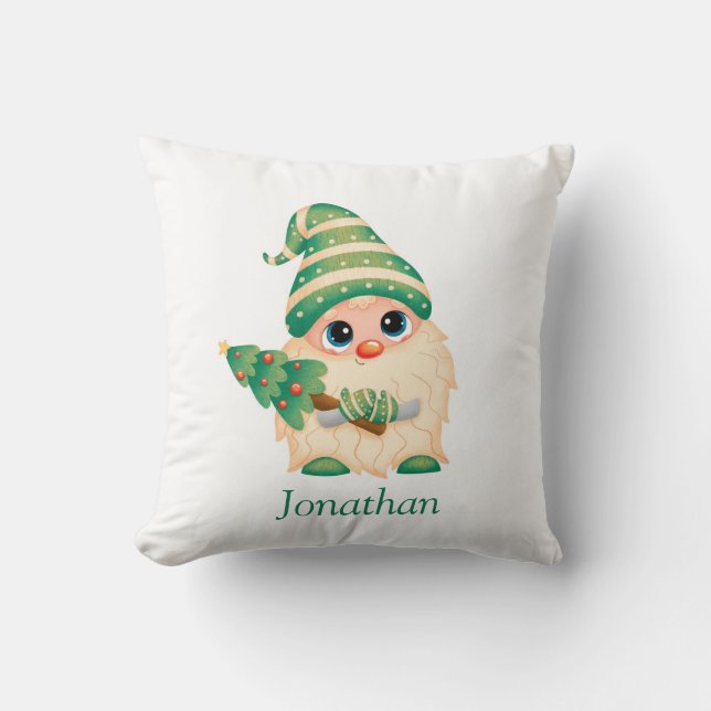 Personalised Merry Christmas Cute Gnome Boy Cushion (Front)