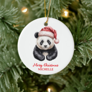 Personalised Merry Christmas Cute Panda Bear Ceramic Ornament