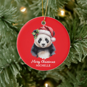 Personalised Merry Christmas Cute Panda Bear Ceramic Ornament