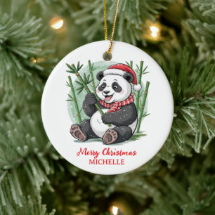 Personalised Merry Christmas Cute Panda Bear Ceramic Ornament