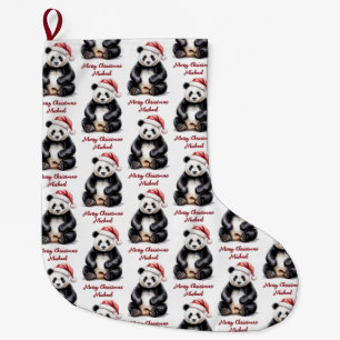 Personalised Merry Christmas Cute Panda Bear Large Christmas Stocking