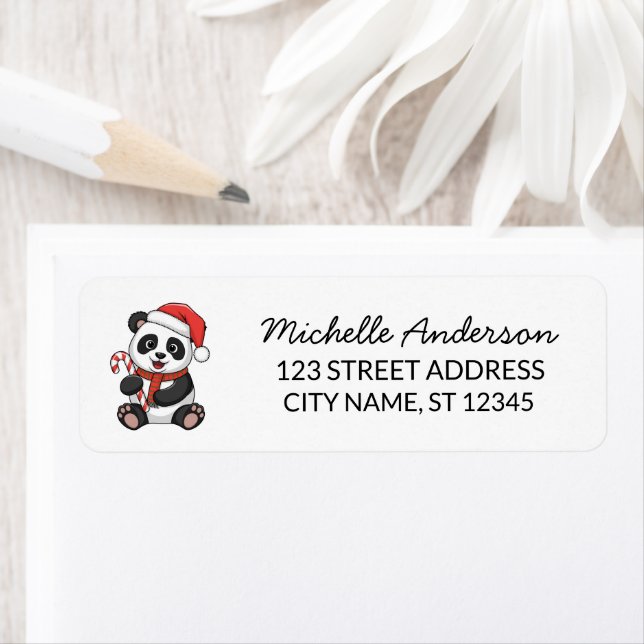 Personalised Merry Christmas Cute Panda Bear       Return Address Label (Insitu)