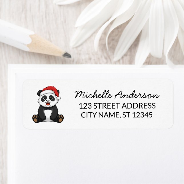 Personalised Merry Christmas Cute Panda Bear       Return Address Label (Insitu)