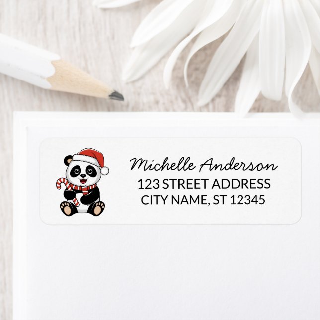 Personalised Merry Christmas Cute Panda Bear       Return Address Label (Insitu)