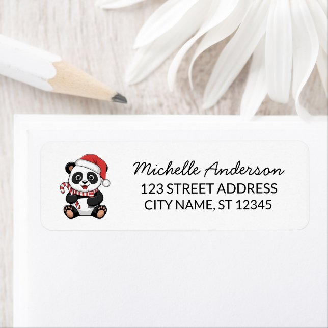 Personalised Merry Christmas Cute Panda Bear       Return Address Label (Insitu)
