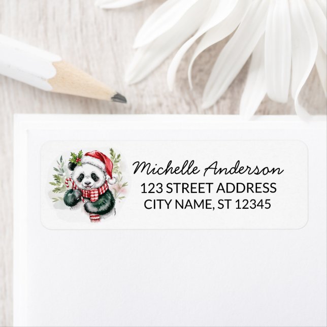 Personalised Merry Christmas Cute Panda Bear       Return Address Label (Insitu)