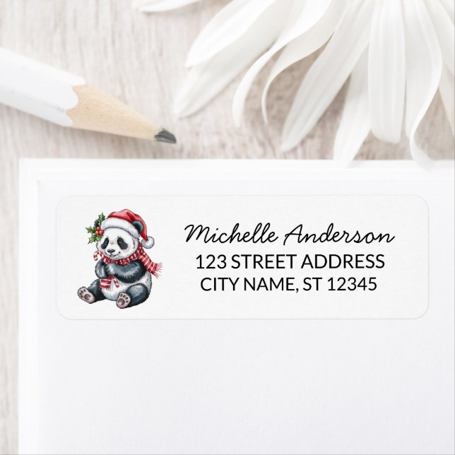 Personalised Merry Christmas Cute Panda Bear       Return Address Label (Insitu)
