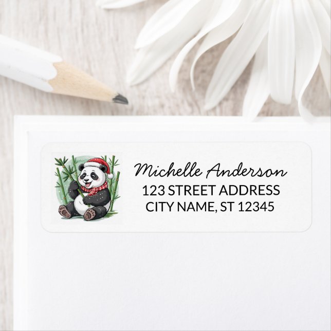 Personalised Merry Christmas Cute Panda Bear       Return Address Label (Insitu)