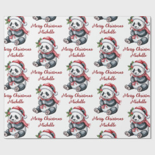 Personalised Merry Christmas Cute Panda Bear Wrapping Paper