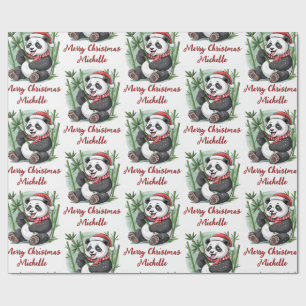 Personalised Merry Christmas Cute Panda Bear Wrapping Paper