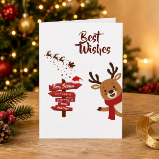 Personalised Merry Christmas Cute Reindeer Card