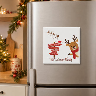 Personalised Merry Christmas Cute Reindeer Magnet