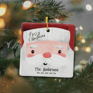 Personalised Merry Christmas Cute Santa Claus Face Ceramic Ornament