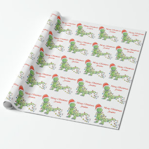 Personalised Merry Christmas Dinosaur Santa Hat Wrapping Paper