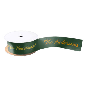 Personalised Merry Christmas & Family Name Green Satin Ribbon