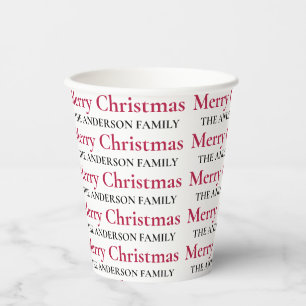Personalised Merry Christmas Family Name Paper Cups