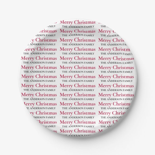 Personalised Merry Christmas Family Name Paper Plate (Front)