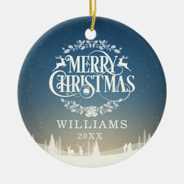 Personalised Merry Christmas Family Photo Ceramic Ornament (Front)