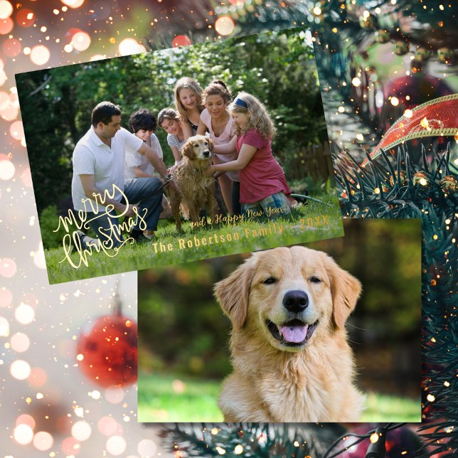 Personalised Merry Christmas Family Photo Foil Holiday Card (Creator Uploaded)