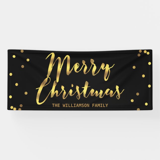 Personalised Merry Christmas Faux Gold Confetti Banner (Horizontal)