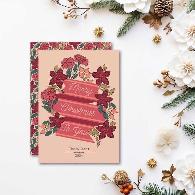 Personalised Merry Christmas Floral Holiday Card (Creator Uploaded)