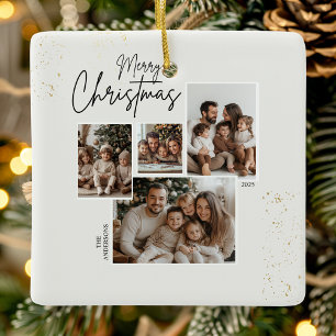 "Personalised Merry Christmas Four-Photo Collage Ceramic Ornament