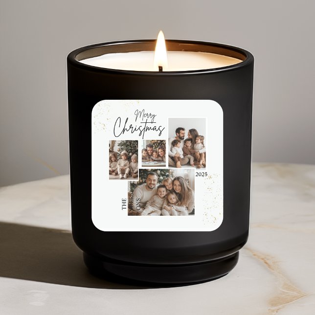 "Personalised Merry Christmas Four-Photo Collage  Square Sticker (Creator Uploaded)