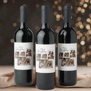 "Personalised Merry Christmas Four-Photo Collage Wine Label