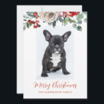 Personalised Merry Christmas French Bulldog Puppy Holiday Card<br><div class="desc">An adorable French bulldog puppy with Christmas ornaments at his feet, personalised holiday greeting card. Contemporary modern style greeting for the holidays, and dog lovers! Replace the photo with your dog's photo. Be sure to catch his or her personality! Save one as a greeting card memento to look back on...</div>