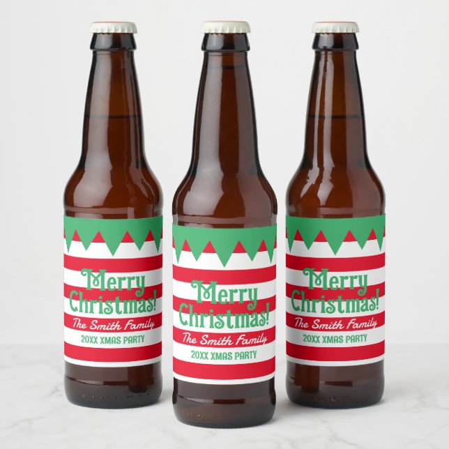 Personalised Merry Christmas funny elf suit Beer Bottle Label (Bottles)