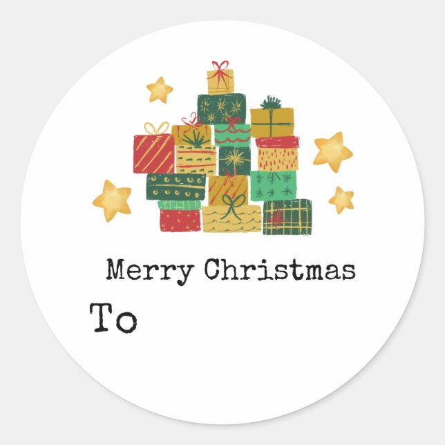 Personalised Merry Christmas Gift Stack Classic Round Sticker (Front)