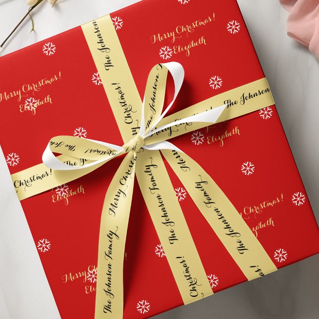 Personalised Merry Christmas Gold Black Gift Wrap Satin Ribbon (Personalized Merry Christmas Gold Black Gift Wrap Satin Ribbon)