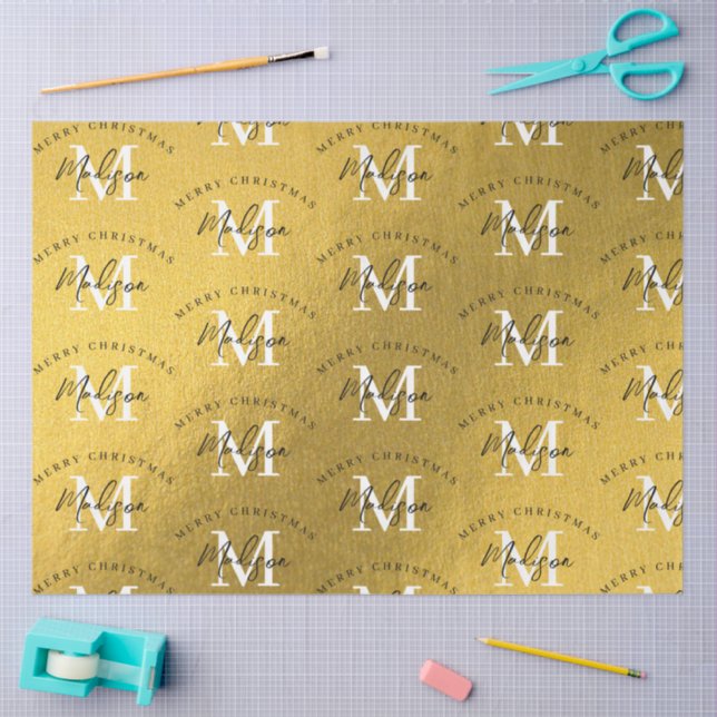 Personalised Merry Christmas Gold Foil Monogram  Tissue Paper (Craft)