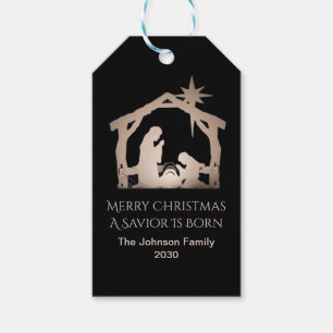 Personalised Merry Christmas Gold Nativity  Gift Tags