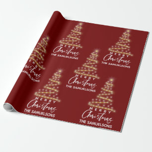Personalised Merry Christmas Gold Tree Red Wrapping Paper